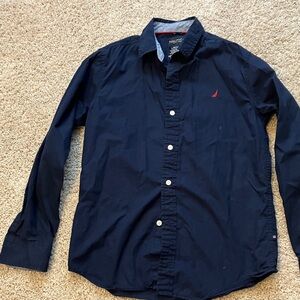 Nautica Boys large (14/16) Dark Navy Button-Down Shirt with Red Logo